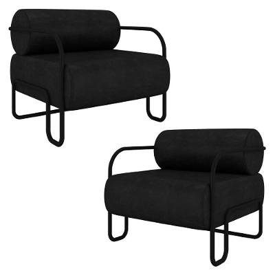 Poltrona Decorativa Para Sala Industrial Kit 2 Kira Z08 Sintético Preto - Mpozenato