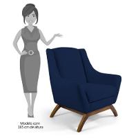 Poltrona Decorativa Base Manu Madeira Juliet Veludo C-304 Azul Marinho - Domi - 4