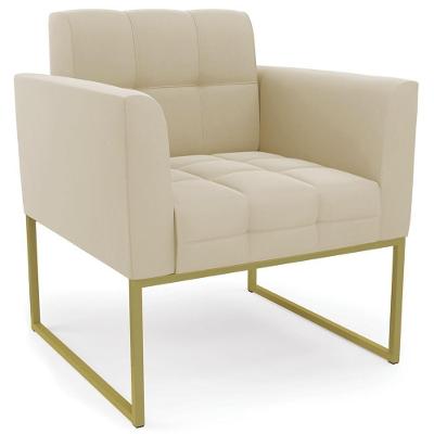 Poltrona Decorativa Base Industrial Dourado Ana Suede Bege - Ibiza