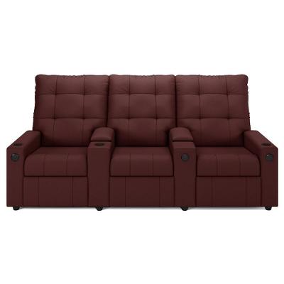 Poltrona De Cinema Reclinável 3 Lugares Baú Usb Mallie Fh9 Veludo Vinho - Mpozenato