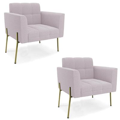 Kit 2 Poltronas Para Sala Ana Bouclê Rosê Pés Metal Rosê Ibiza