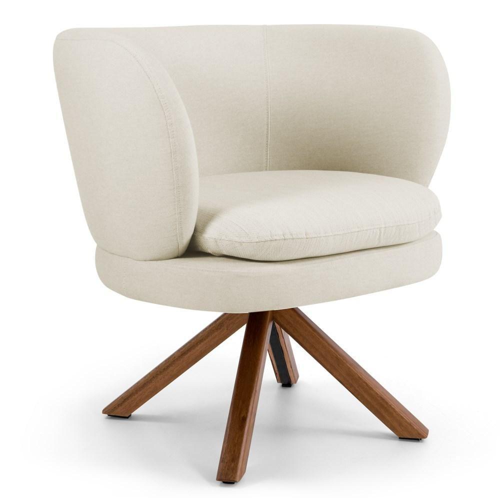 Poltrona Decorativa Sala De Estar Melissa Base Giromad Giratória Veludo C-309 Bege - Domi - 1