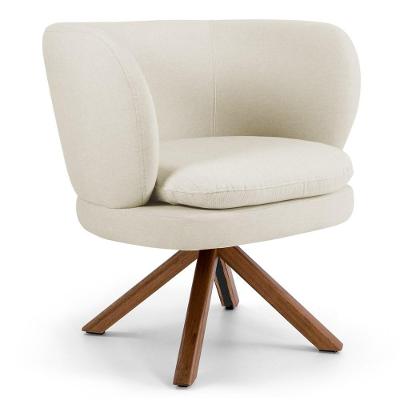 Poltrona Decorativa Sala De Estar Melissa Base Giromad Giratória Veludo C-309 Bege - Domi