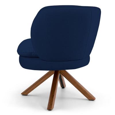 Poltrona Decorativa Sala De Estar Melissa Base Giromad Giratória Veludo C-304 Azul Marinho - Domi
