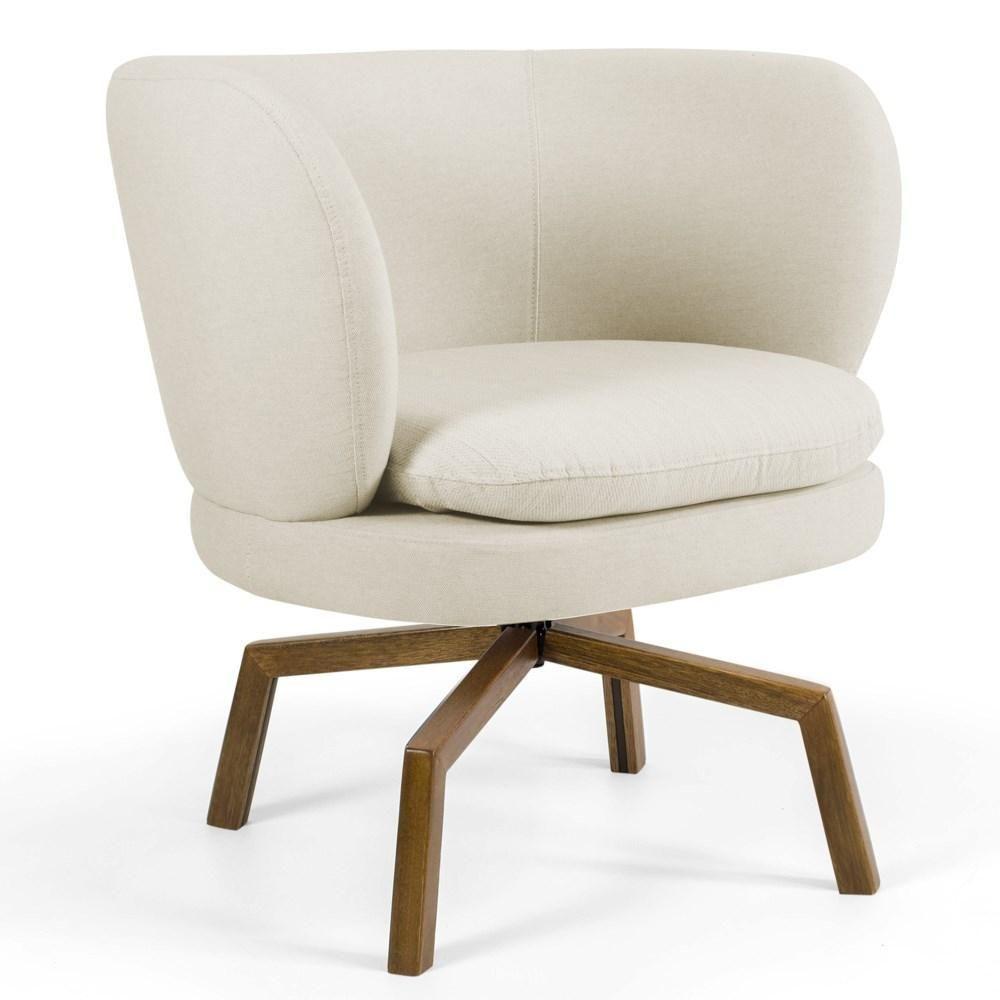 Poltrona Decorativa Sala De Estar Melissa Base Ka Giratória Veludo C-309 Bege - Domi - 1