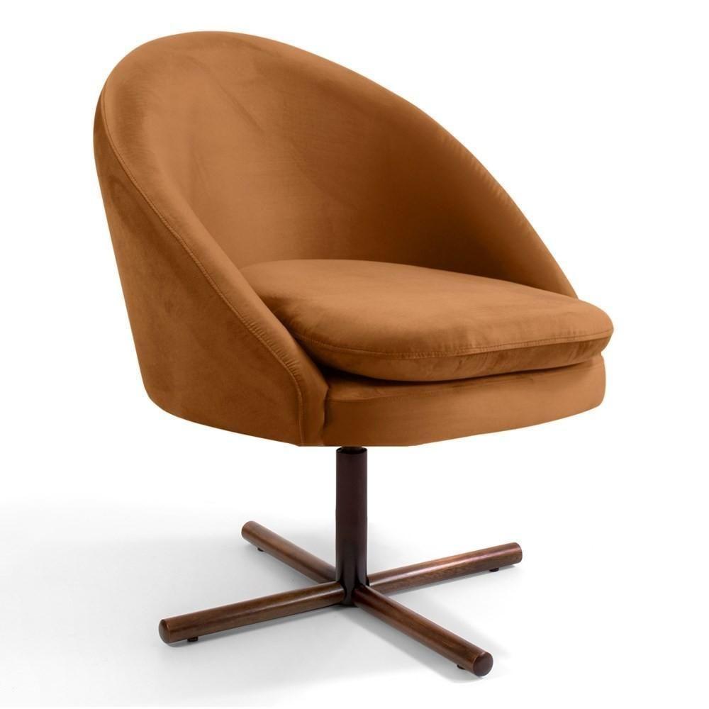 Poltrona Decorativa Base Xis Madeira Rafa C-262 Veludo Telha - Domi - 1