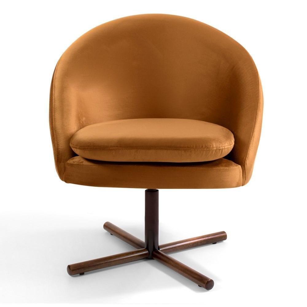 Poltrona Decorativa Base Xis Madeira Rafa C-262 Veludo Telha - Domi - 2