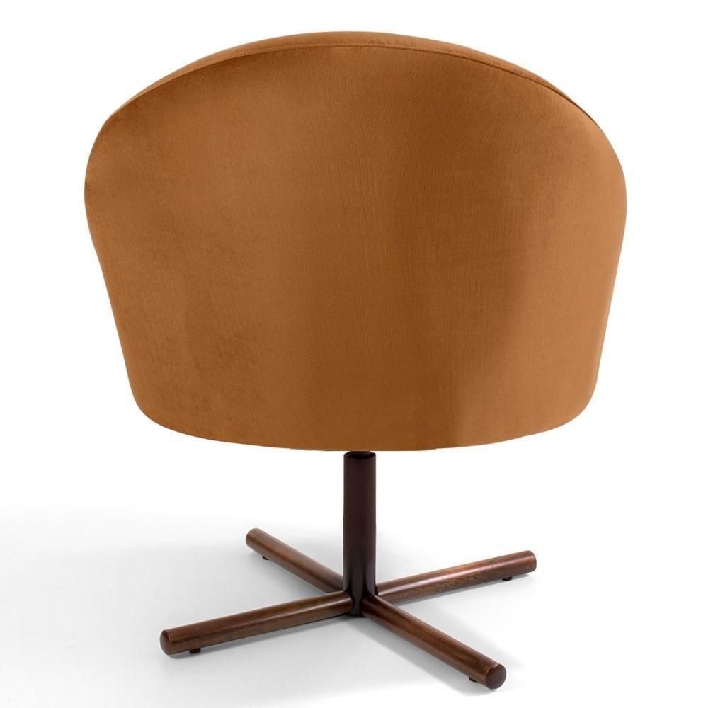 Poltrona Decorativa Base Xis Madeira Rafa C-262 Veludo Telha - Domi - 6