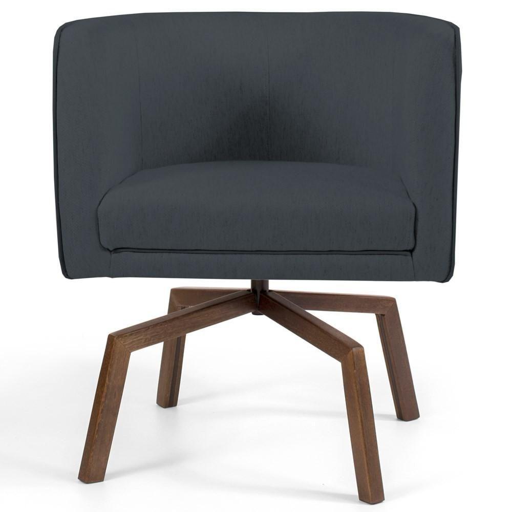 Poltrona Decorativa Giratória Base Ka Madeira Betina C-317 Veludo Cinza - Domi - 2