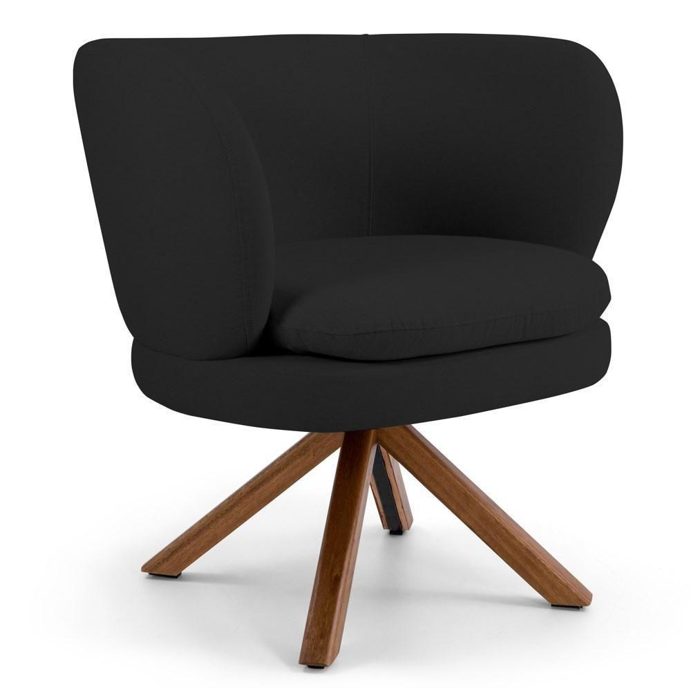 Poltrona Decorativa Sala De Estar Melissa Base Giromad Giratória Veludo C-300 Preto - Domi - 1