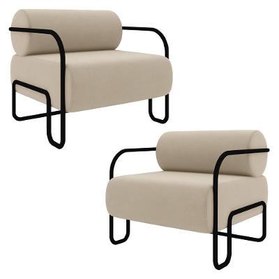 Poltrona Decorativa Para Sala Industrial Kit 2 Kira Z08 Veludo Bege - Mpozenato