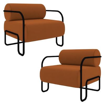 Poltrona Decorativa Para Sala Industrial Kit 2 Kira Z08 Veludo Telha - Mpozenato