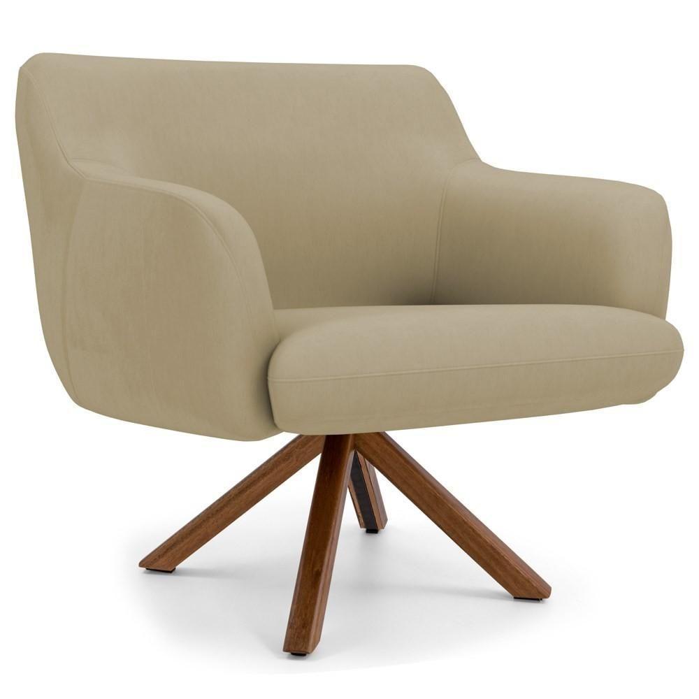 Poltrona Decorativa Giratória Base Giromad Madeira Jade Veludo C-68 Bege - Domi - 1