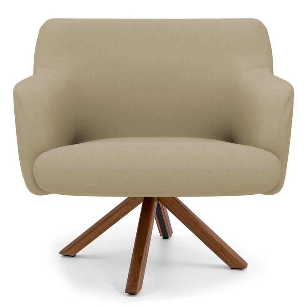 Poltrona Decorativa Giratória Base Giromad Madeira Jade Veludo C-68 Bege - Domi - 2