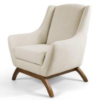 Poltrona Decorativa Sala De Estar Juliet Base De Madeira C-107 Linho Bege - Domi - 1