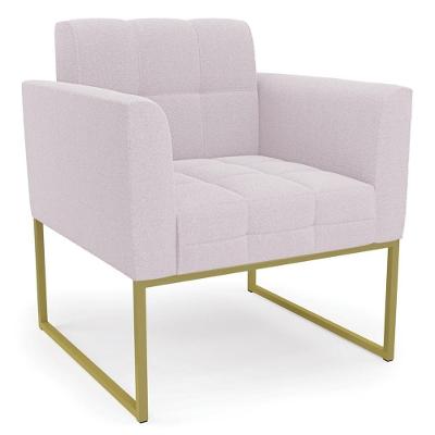 Poltrona Para Sala Ana Bouclé Rosé Base Industrial Dourado Bouclé Dourado Rosê Ibiza