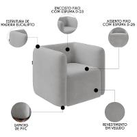 Poltrona Para Sala De Estar Decorativa Kit Com 2 Maggie Z08 Veludo Cinza - Mpozenato - 3