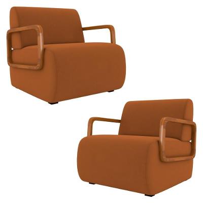 Poltrona Decorativa Orgânica Para Sala Kit 2 Belarus Z08 Veludo Telha Mpozenato