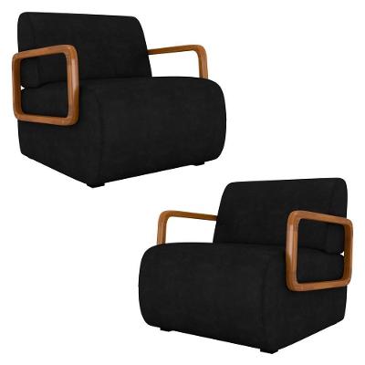 Poltrona Decorativa Orgânica Para Sala Kit 2 Belarus Z08 Sintético Preto Mpozenato