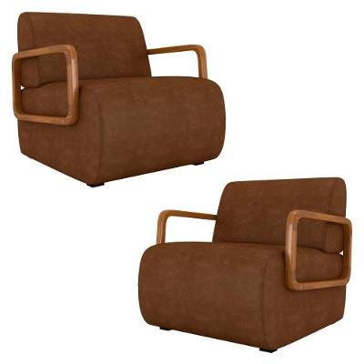 Poltrona Decorativa Orgânica Para Sala Kit 2 Belarus Z08 Sintético Marrom Mpozenato