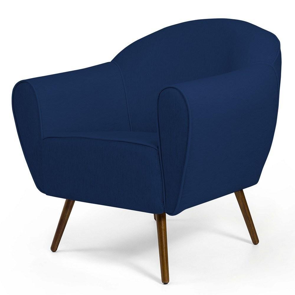 Poltrona Decorativa Sala De Estar Pés Palito Madeira Nina C-304 Veludo Azul Marinho - Domi - 1