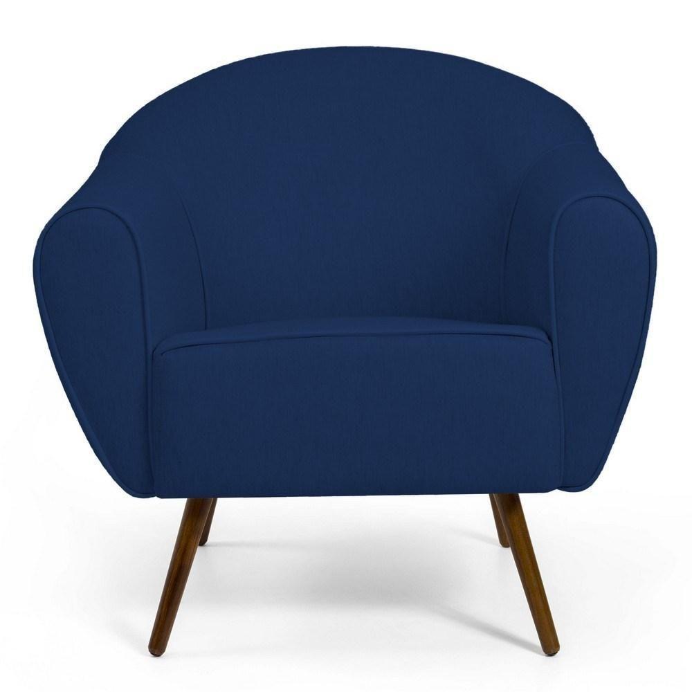 Poltrona Decorativa Sala De Estar Pés Palito Madeira Nina C-304 Veludo Azul Marinho - Domi - 3
