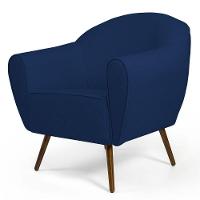 Poltrona Decorativa Sala De Estar Pés Palito Madeira Nina C-304 Veludo Azul Marinho - Domi - 1