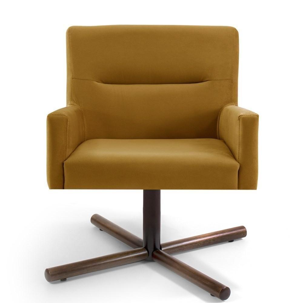 Poltrona Decorativa Giratória Base Xis Madeira Angel Veludo C-260 Mostarda - Domi - 2