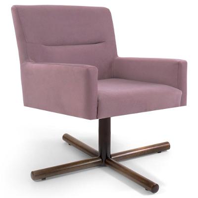 Poltrona Decorativa Giratória Base Xis Madeira Angel Veludo C-305 Rosa - Domi