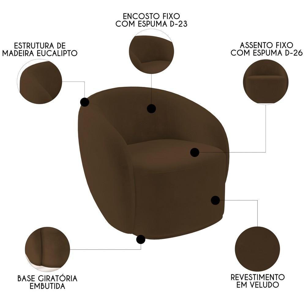 Poltrona Para Sala De Estar Orgânica Kit Com 2 Garbin Z08 Veludo Marrom - Mpozenato - 3