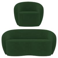 Sofá 2 Lugares Living 160cm E 1 Poltrona Giratória Garbin Z08 Veludo Verde - Mpozenato - 1