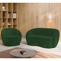 Sofá 2 Lugares Living 160cm E 1 Poltrona Giratória Garbin Z08 Veludo Verde - Mpozenato - 2