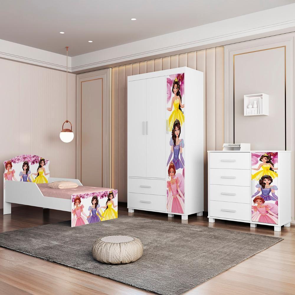 Quarto Infantil 3 Peças Com Mini Cama Princesa Rosa Z53 - Mpozenato - 2