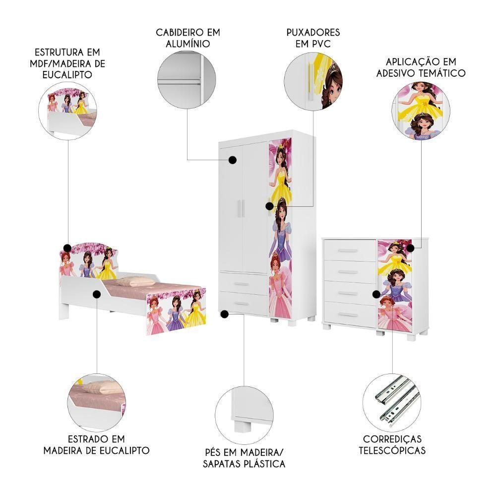 Quarto Infantil 3 Peças Com Mini Cama Princesa Rosa Z53 - Mpozenato - 3
