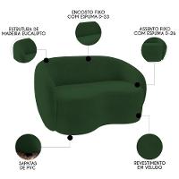 Sofá 3 Lugares Living 180cm E 1 Poltrona Giratória Garbin Z08 Veludo Verde - Mpozenato