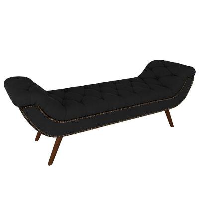 Puff Recamier Calçadeira 140cm Pés Palito Madeira Vêneto Z37 Veludo Preto - Mpozenato
