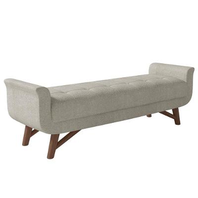 Puff Recamier Calçadeira 140cm Base Madeira Neville Z37 Boucle Cru - Mpozenato