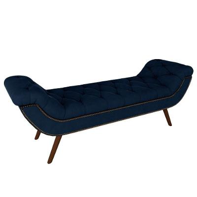 Puff Recamier Calçadeira 140cm Pés Palito Madeira Vêneto Z37 Veludo Azul Marinho - Mpozenato
