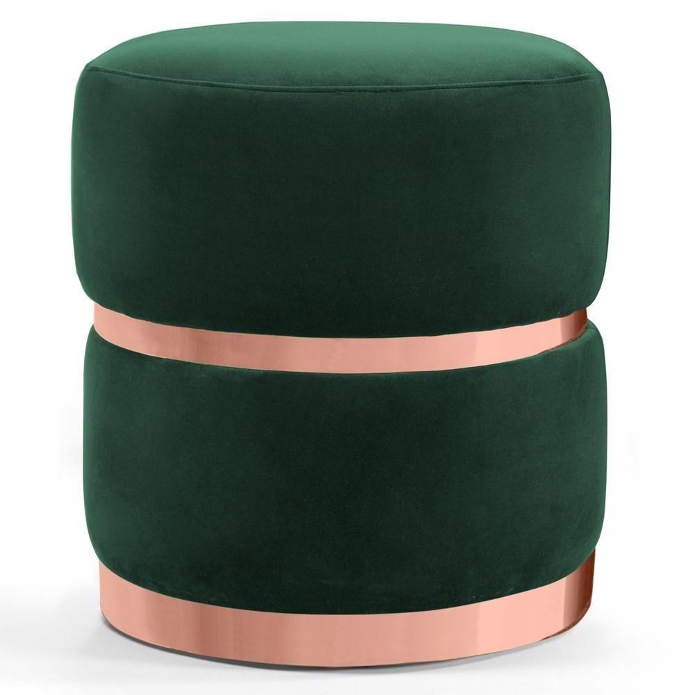 Puff Decorativo Com Cinto E Aro Rosê Round C-303 Veludo Verde Musgo - Domi - 1