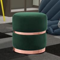 Puff Decorativo Com Cinto E Aro Rosê Round C-303 Veludo Verde Musgo - Domi - 2