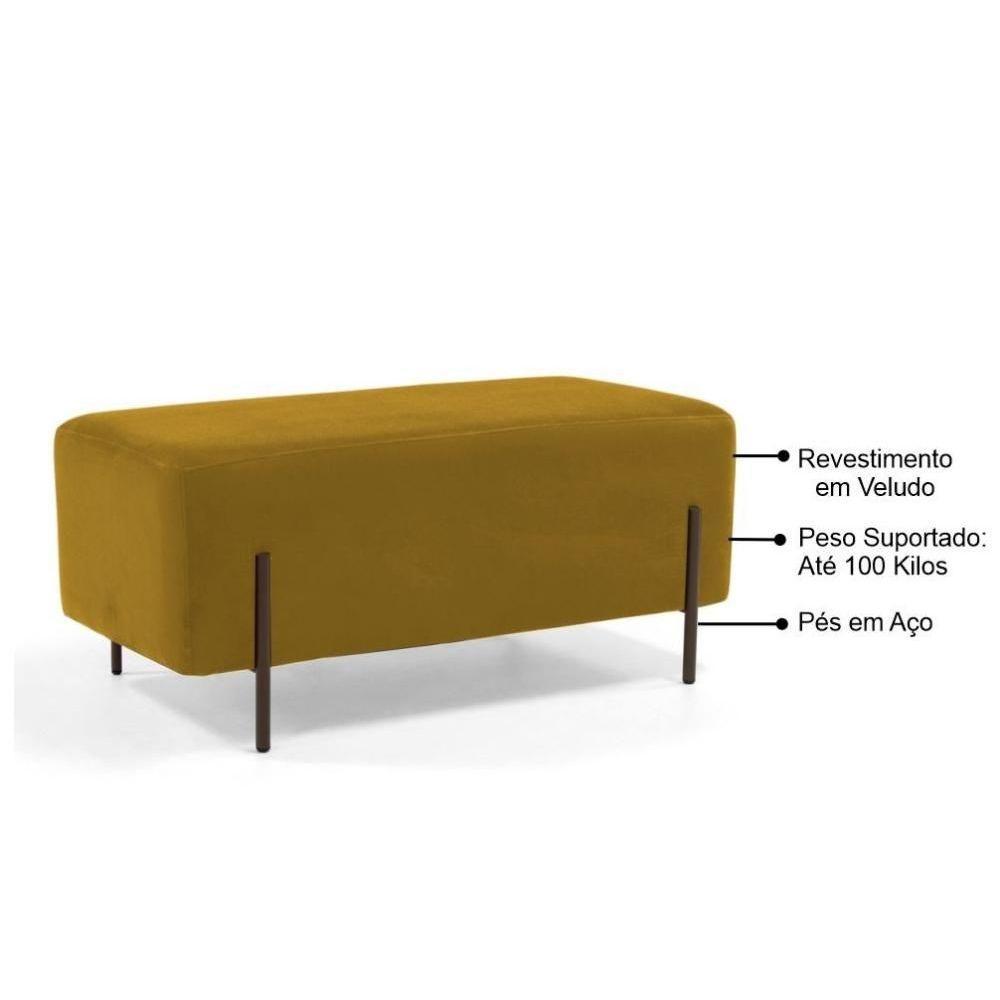 Puff Decorativo 90cm Base Aço Status C-279 Veludo Mostarda - Domi - 2
