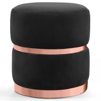 Puff Decorativo Com Cinto E Aro Rosê Round C-300 Veludo Preto - Domi - 1