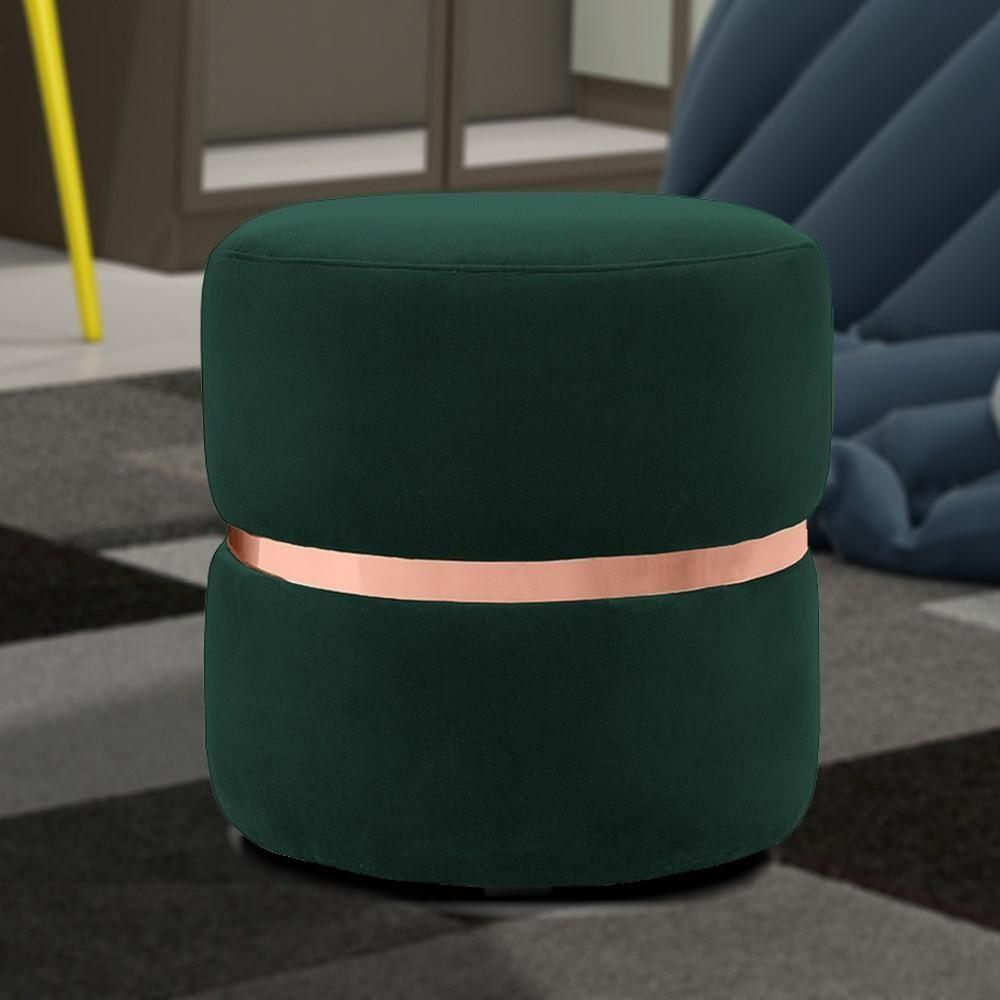 Puff Decorativo Com Cinto Rosê Round C-303 Veludo Verde Musgo - Domi - 2