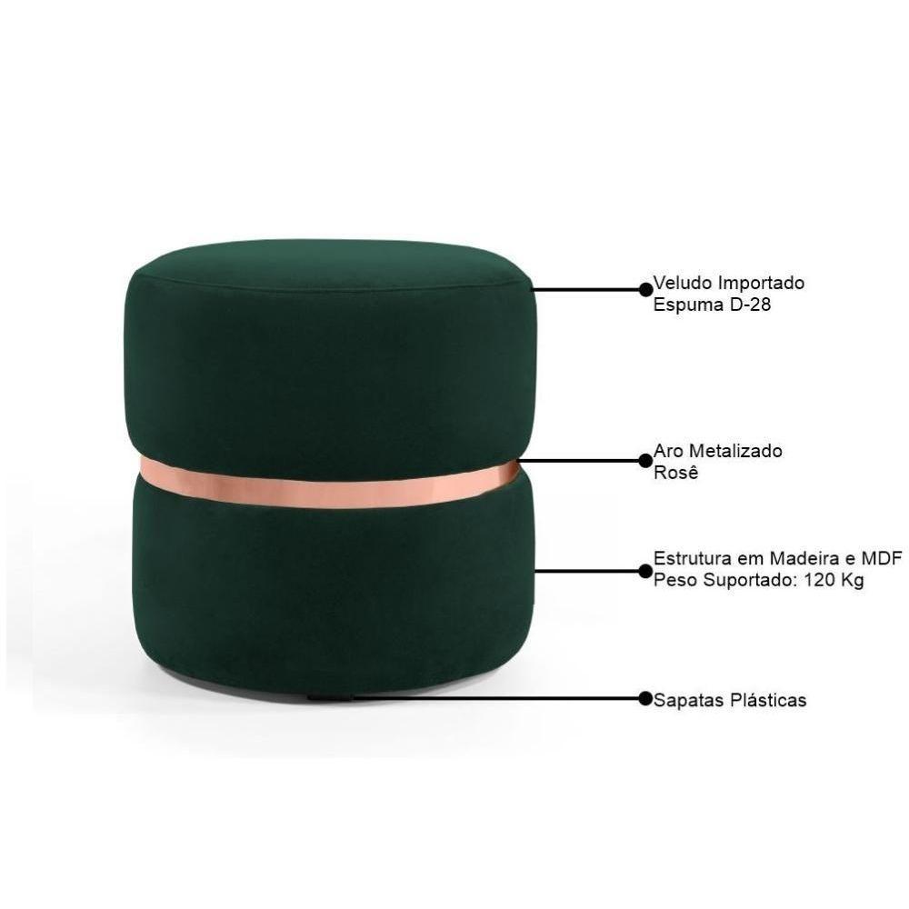 Puff Decorativo Com Cinto Rosê Round C-303 Veludo Verde Musgo - Domi - 3