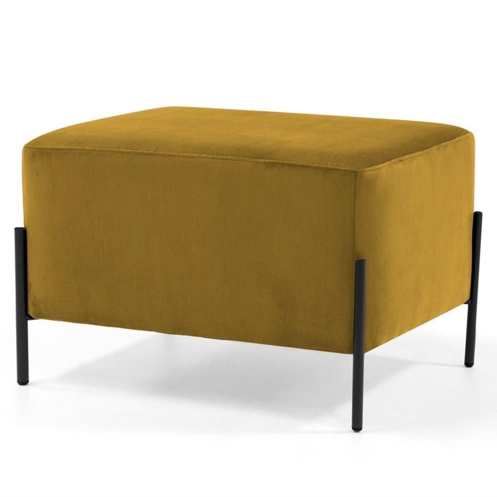 Puff Decorativo 60cm Base Aço Status C-279 Veludo Mostarda - Domi - 1