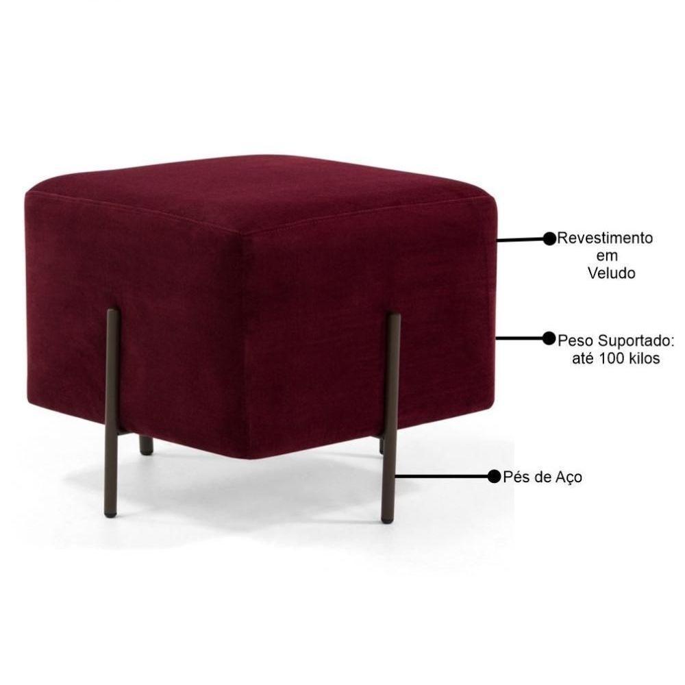 Puff Decorativo 45cm Base Aço Status C-278 Veludo Marsala - Domi - 2