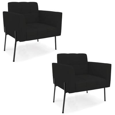 Kit 2 Poltronas Para Sala Ana Linho Preto Com Pés Metálicos Cor Preto Ibiza