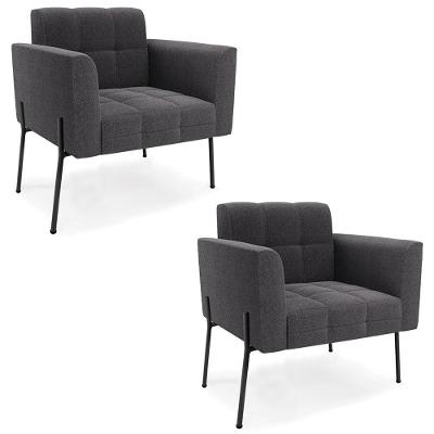 Kit 2 Poltronas Para Sala Ana Bouclê Grafite Estrutura Madeira Pés Metal Grafite Ibiza