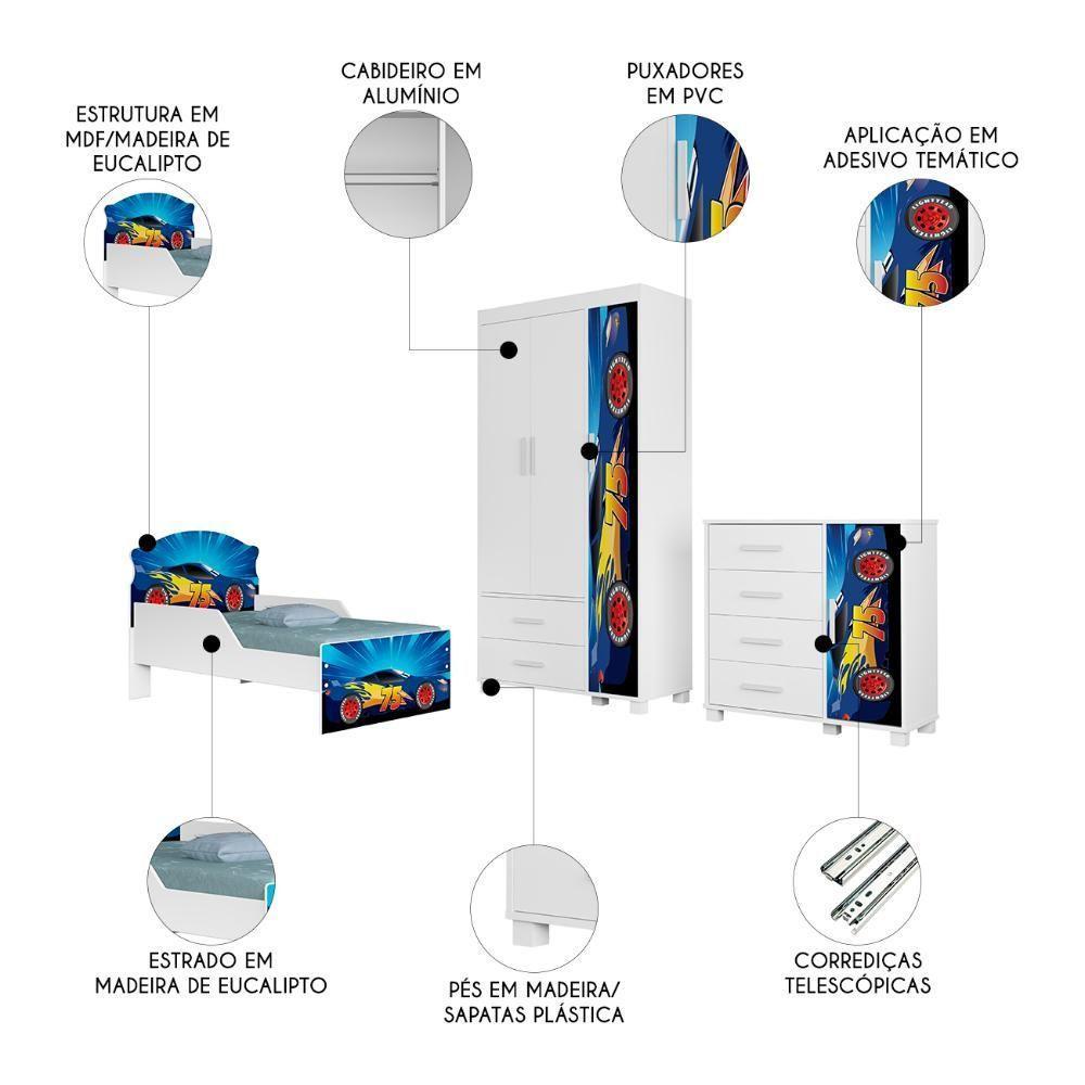 Quarto Infantil 3 Peças Com Mini Cama Carro Azul Z53 - Mpozenato - 3