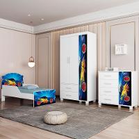 Quarto Infantil 3 Peças Com Mini Cama Carro Azul Z53 - Mpozenato - 2